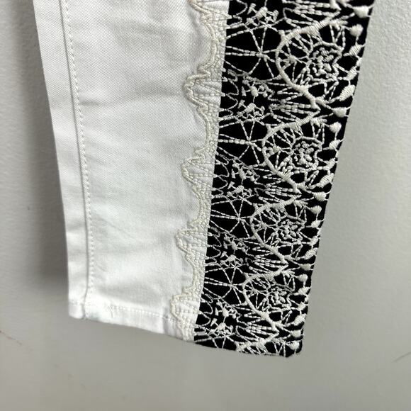 Rag & Bone White Embroidered Lace Black Tuxedo Stripe Skinny Jeans 26. - Picture 7 of 12